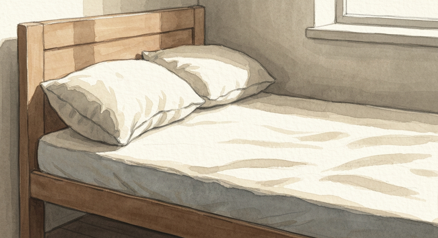 Zwei Kissen auf einem Bett, eines tiefer eingedrückt als das andere